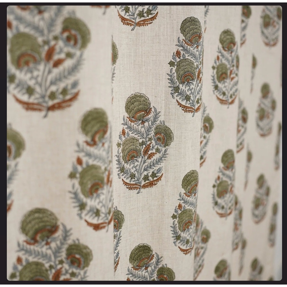 Red Barrel Studio Mohini Block Print Linen Curtain 2 Panels Green 54x96 Inch